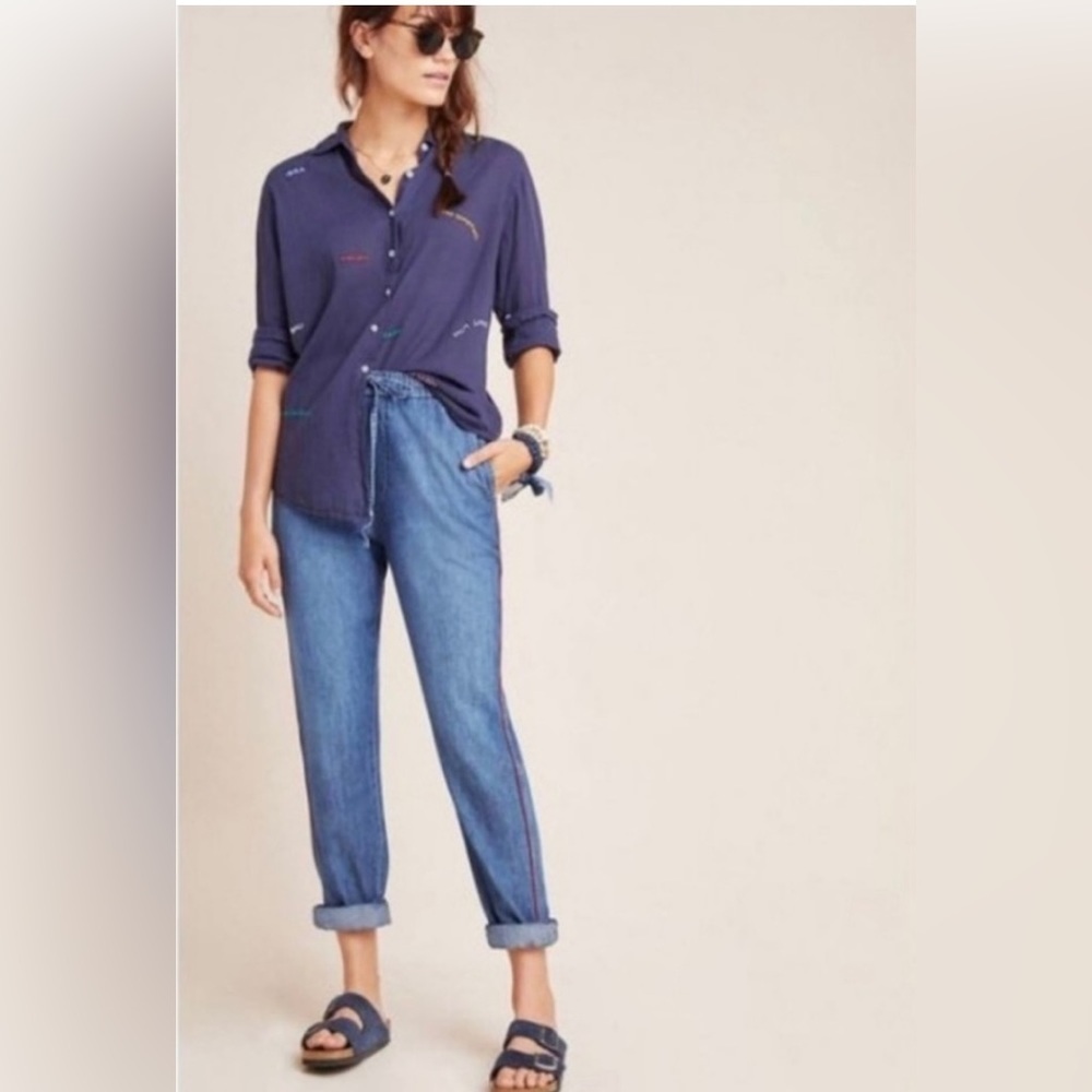NWT Sundry by Anthropologie Red Stripe Love Denim Jogger Size 0-2❤️